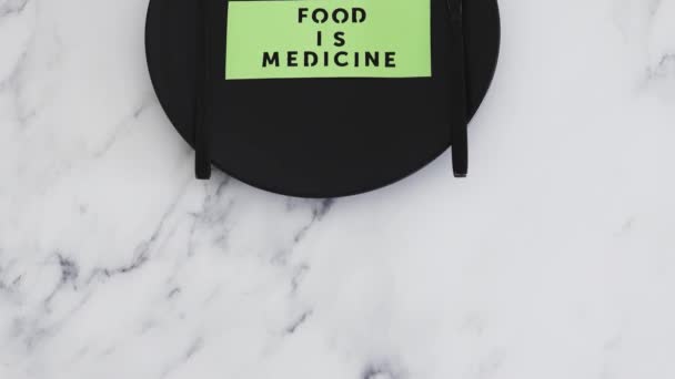 Food Medicine Tekst Eethoek Met Vork Mes Concept Van Dieet — Stockvideo