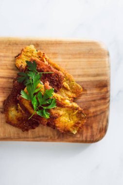vegan fried bread crumbed zucchini slices, healthy plant-based food recipes