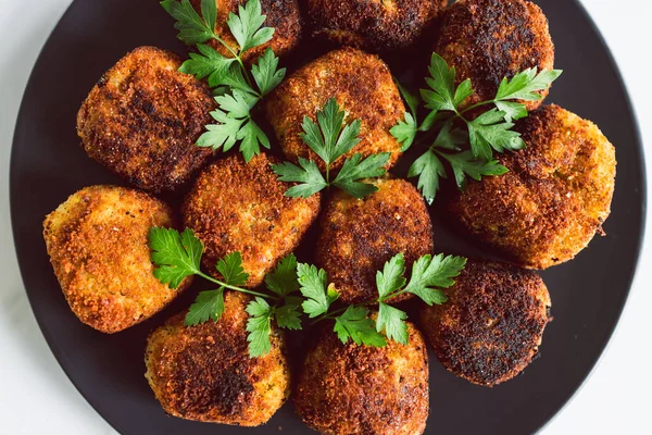 Boulettes Risotto Frites Pesto Arancini Végétalien Avec Persil Frais Garniture — Photo