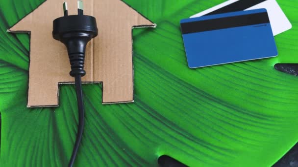 Ікона Будинку Зеленому Листі Австралійським Акаунтом Поряд Платіжними Картками Концепція — стокове відео