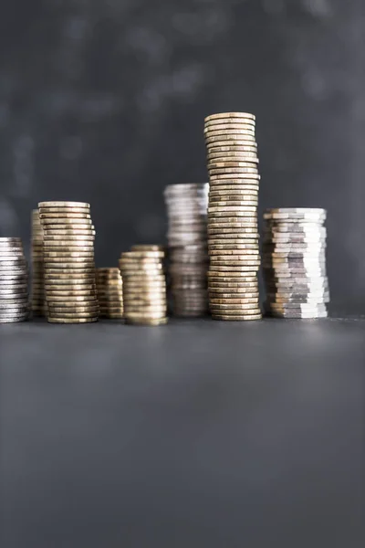 Stacks Different Golden Silver Coins Creating Big Amount Savings Concept — Stock Photo, Image