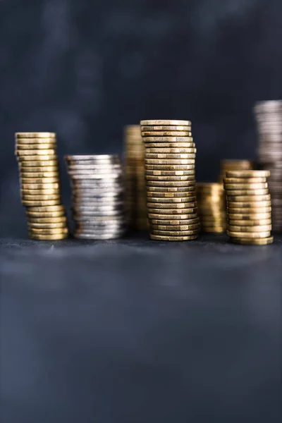 Stacks Different Golden Silver Coins Creating Big Amount Savings Concept — Stock Photo, Image