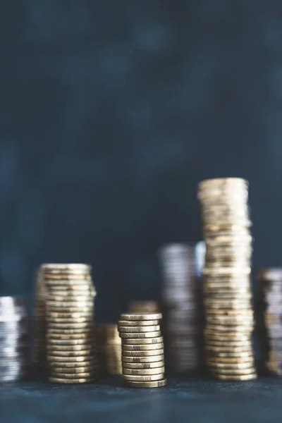 Stacks Different Golden Silver Coins Creating Big Amount Savings Concept — Stock Photo, Image