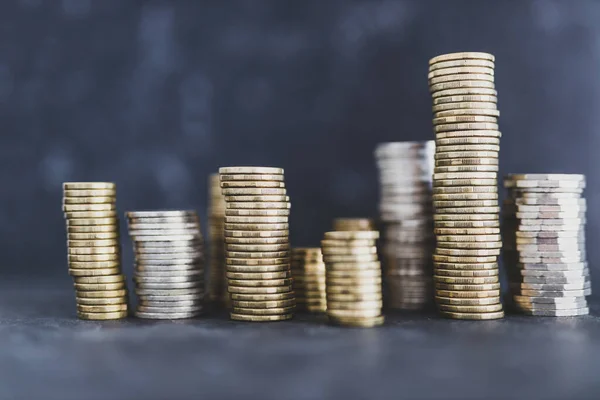 Stacks Different Golden Silver Coins Creating Big Amount Savings Concept — Stock Photo, Image