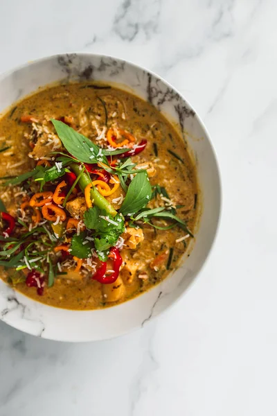 Curry Végétalien Thaï Végétal Aux Piments Herbes Frais Recettes Alimentaires — Photo