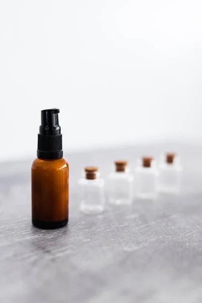 Amber Skincare Bottle Small Bottles Ingredients Inext Concept Natural Beauty — Foto de Stock