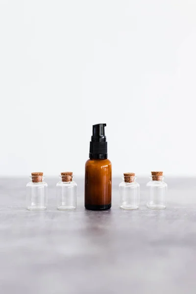 Amber Skincare Bottle Small Bottles Ingredients Inext Concept Natural Beauty — Foto de Stock