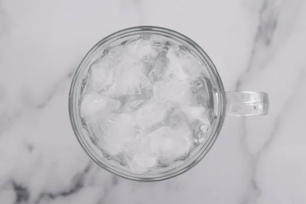 Pint Glass Tap Water Ice Cubes Marble Background Concept Drinking — 스톡 사진