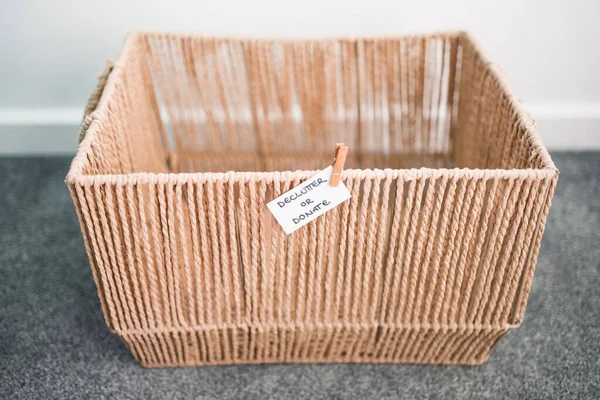 Storage Basket Declutter Donate Label Nothing Concept Decluttering Tidying Your — Stock Photo, Image