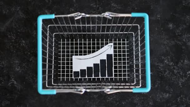 Infláció Recesszió Áringadozásokkal Konceptuális Kép Bevásárlókosár Kiadási Statisztikákat Mutató Grafikonokkal — Stock videók