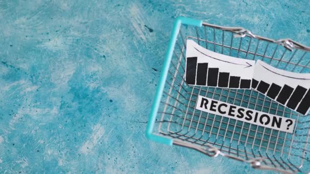 Recessão Estagnação Imagem Conceitual Economia Com Texto Dentro Cesta Compras — Vídeo de Stock