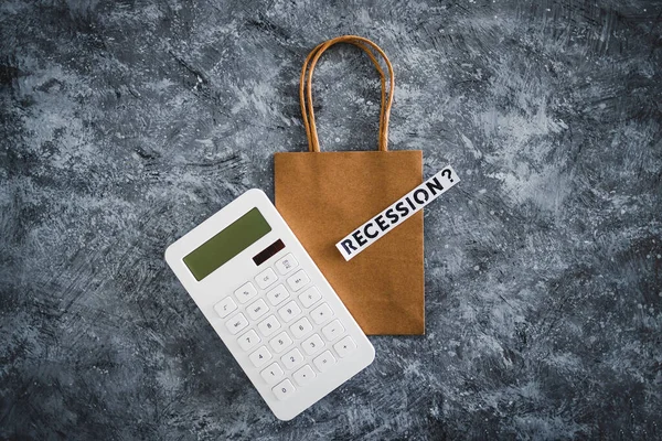 Recession Stagnating Economy Conceptual Image Text Shopping Bag Next Calculator — Stock Photo, Image