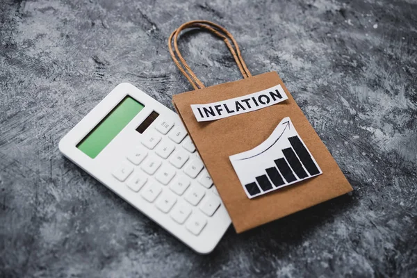 Inflation Stagnating Economy Conceptual Image Text Shopping Bag Graphs Showing — Stock Photo, Image