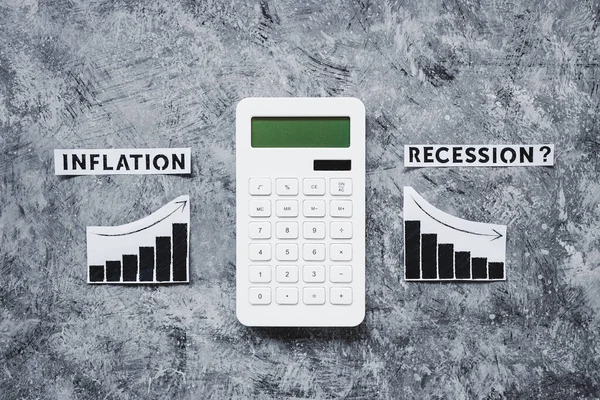 Infláció Recesszió Gazdaságban Koncepcionális Kép Szövegekkel Grafikonokkal Árak Emelkedéséről Növekedés — Stock Fotó
