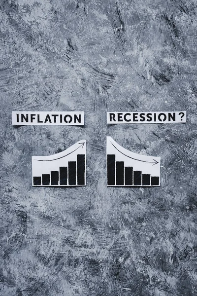 Inflation Récession Économique Image Conceptuelle Avec Textes Graphiques Montrant Hausse — Photo