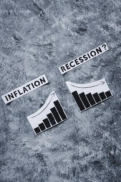 Инфляция Рецессия Экономике Концептуальный Образ Текстами Графиками Показывающими Рост Цен — стоковое фото