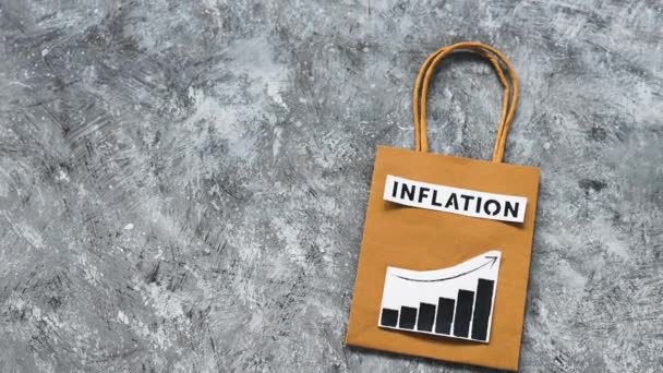 Inflación Estancamiento Economía Imagen Conceptual Con Texto Sobre Bolsa Compras — Vídeos de Stock