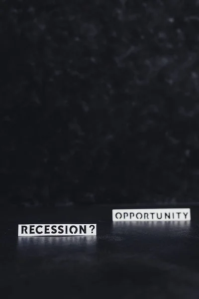 Recession Opportunity Texts Dark Background Only One Focus Shot Shallow — Φωτογραφία Αρχείου