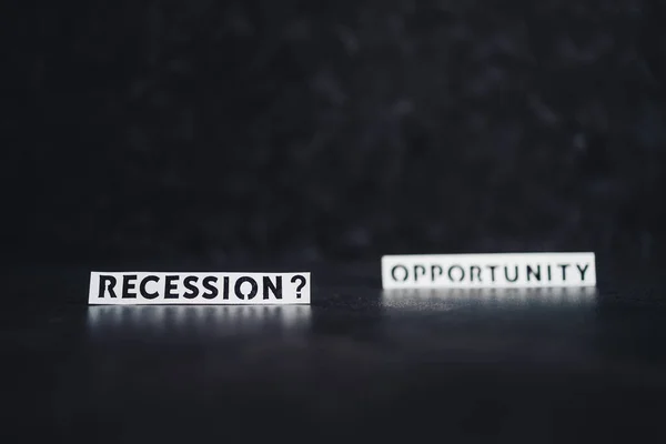 Recession Opportunity Texts Dark Background Only One Focus Shot Shallow — ストック写真