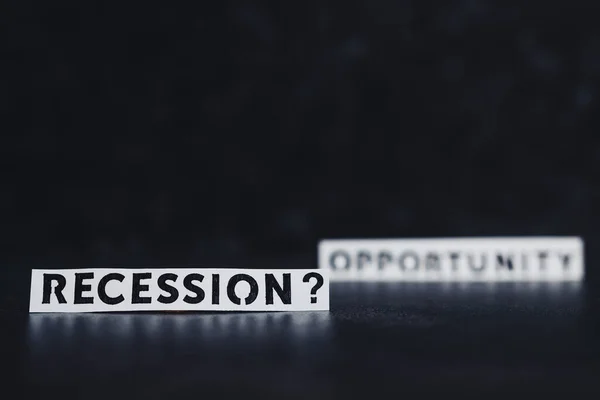 Recession Opportunity Texts Dark Background Only One Focus Shot Shallow — Φωτογραφία Αρχείου