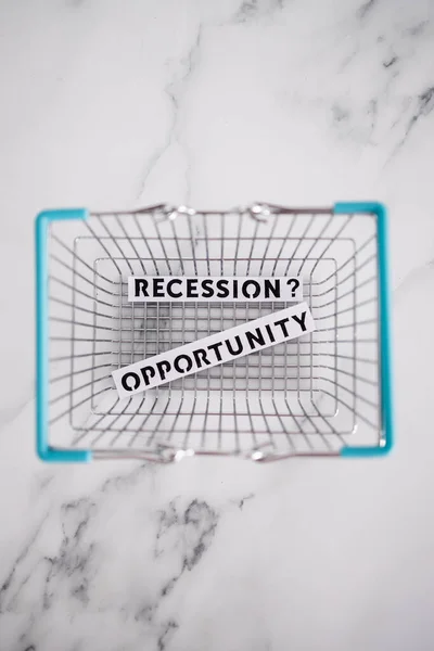 Recession Opportunity Texts Shopping Basket Concept Post Pandemic Economy Worldwide — Φωτογραφία Αρχείου