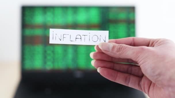 Concept Inflation Stock Market Volatility Pandemic Recession Text Front Computer — Αρχείο Βίντεο