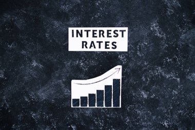 interest rates text and graph showing stats going up, concept of the global economy after the covid-19 pandemic