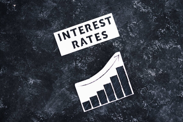 текст процентных ставок и график, показывающий рост статистики, концепция мировой экономики после пандемии ковида-19