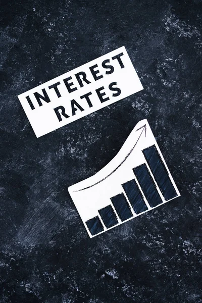 Interest Rates Text Graph Showing Stats Going Concept Global Economy — Foto Stock