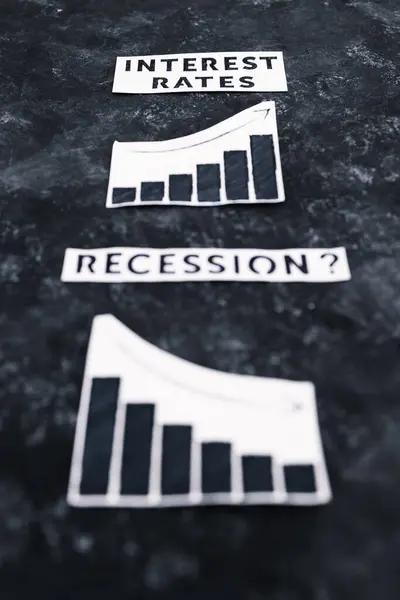 Процентные Ставки Рецессионные Тексты Графики Показывающие Рост Стоимости Финансирования Снижение — стоковое фото