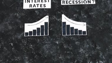 interest rates and recession texts and graphs showing cost of financing going up and economic growth going down, concept of the global economy after the covid-19 pandemic