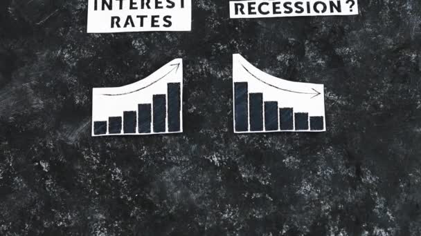 Interest Rates Recession Texts Graphs Showing Cost Financing Going Economic — Vídeo de stock