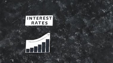 interest rates and recession texts and graphs showing cost of financing going up and economic growth going down, concept of the global economy after the covid-19 pandemic