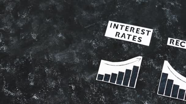 Interest Rates Recession Texts Graphs Showing Cost Financing Going Economic — Wideo stockowe
