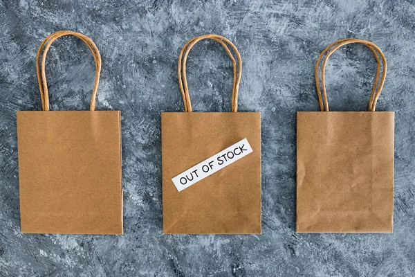 Out Stock Text Top Shopping Bag Concept Supply Chain Shortages — Foto Stock