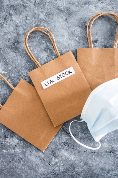 Low Stock Text Top Shopping Bag Surgical Mask Concept Supply — 图库照片
