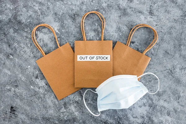 Out Stock Text Top Shopping Bag Surgical Mask Concept Supply — Stock Fotó