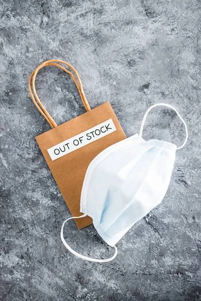 Out Stock Text Top Shopping Bag Surgical Mask Concept Supply — Stockfoto