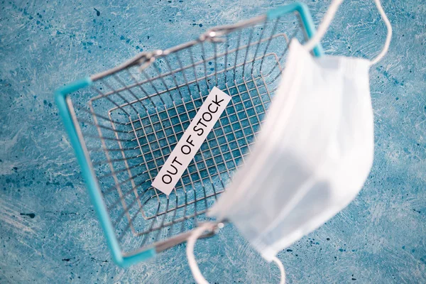 Out Stock Text Empty Shopping Basket Surgical Mask Concept Supply — Stock fotografie