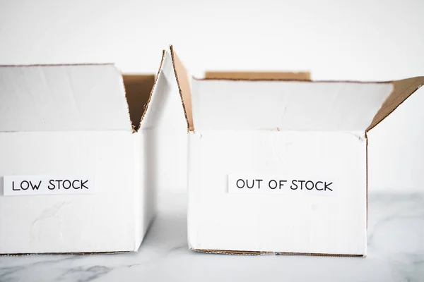 Low Stock Out Stock Texts White Delivery Parcels White Background — Stockfoto