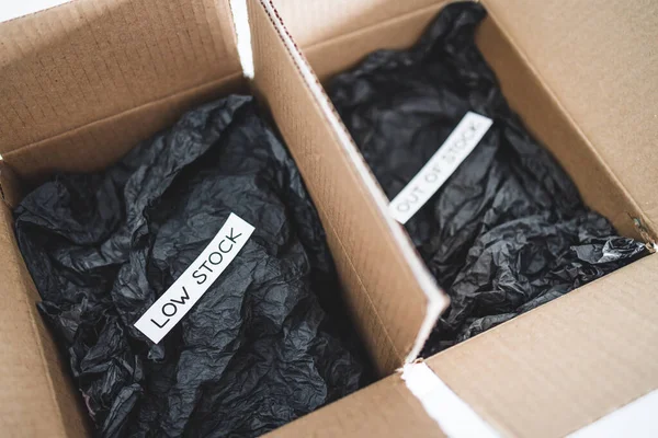 Low Stock Out Stock Texts Empty Delivery Parcels Black Padding — ストック写真