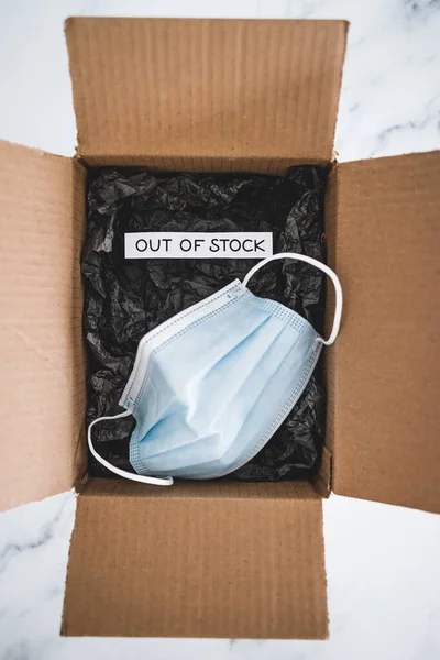 Out Stock Text Empty Delivery Parcel Surgical Mask White Background — Stock fotografie