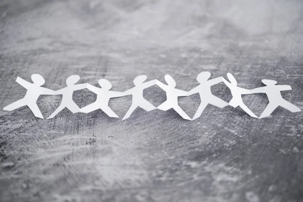 Manpower Teamwork Conceptual Image Paper People Chain Text Gray Background — Stockfoto