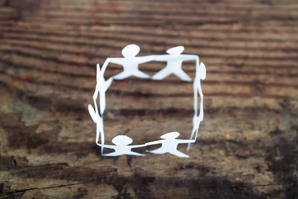 Manpower Teamwork Conceptual Image Paper People Chain Creating Square — 스톡 사진