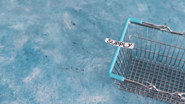 Small Supply Text Big Demand Text Top Empty Shopping Basket — Stockvideo