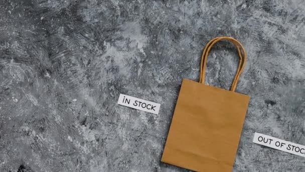 Stock Out Stock Texts Next Shopping Bag Concept Supply Chain — Vídeo de stock