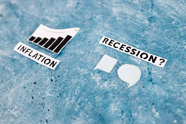 Inflációs Szöveg Grafikon Amely Recessziós Szöveg Mellett Árakat Mutatja Mellette — Stock Fotó