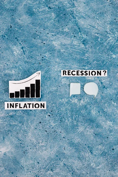 Inflációs Szöveg Grafikon Amely Recessziós Szöveg Mellett Árakat Mutatja Mellette — Stock Fotó