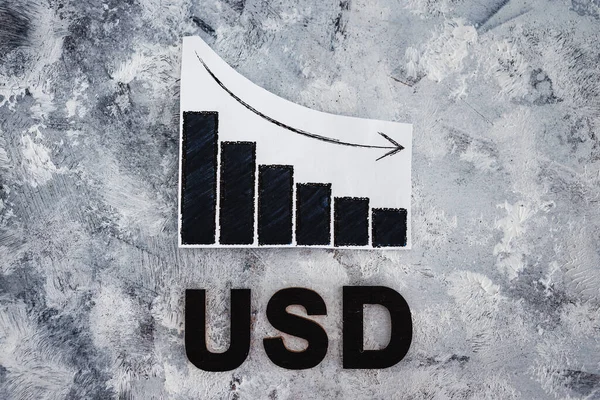 為替レートの概念図は 世界の株式市場のパフォーマンスの象徴の下にUsdテキストで負の成長を示すグラフ — ストック写真