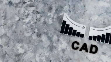 Döviz kuru kavramı, grafiği altında küresel borsadaki performans sembolü olan CAD Kanada Doları metninin pozitif ve negatif büyümesini gösteriyor